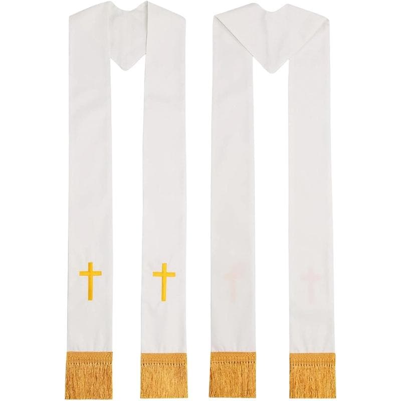 Clergy Stole with Embroidery Crossed Pattern and Tassels Shawl for Priests Pastors Church Religious Gathering