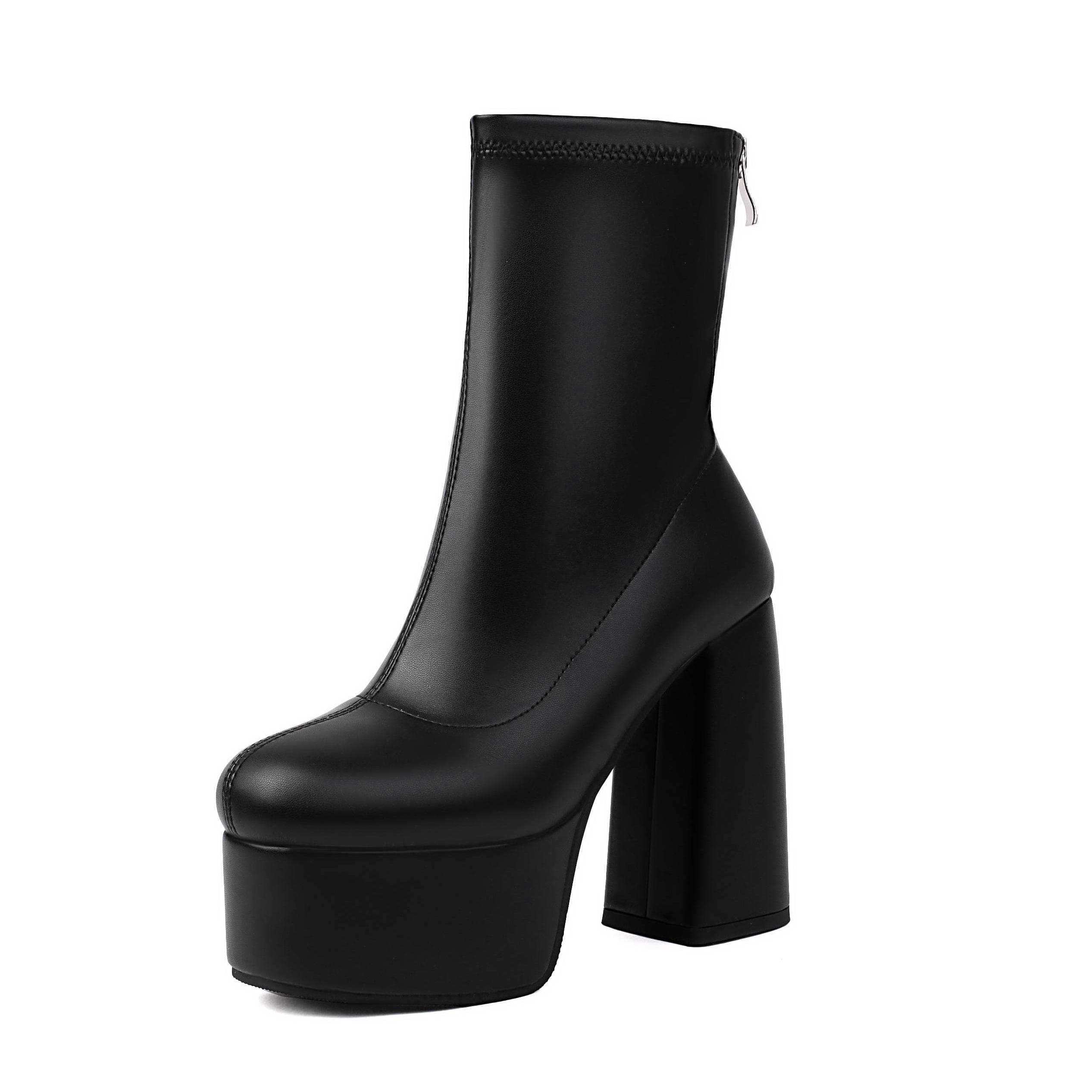 Krazing Pot PU Autumn Winter Shoes super High Heels size 48 Super Size Waterproof Boots Round Toe Keep Warm zip Size 47 Ankle Boots cm white