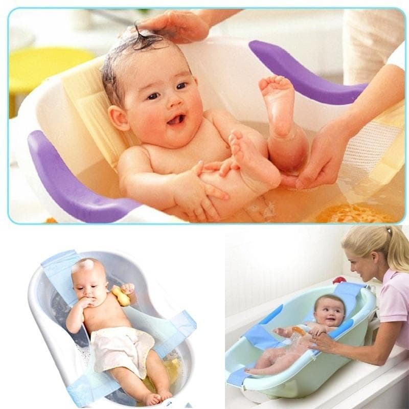 Home  Newborn Infant Baby Bath Adjustable Antiskid For Bathtub Seat Sling Mesh Net Bed cm blue