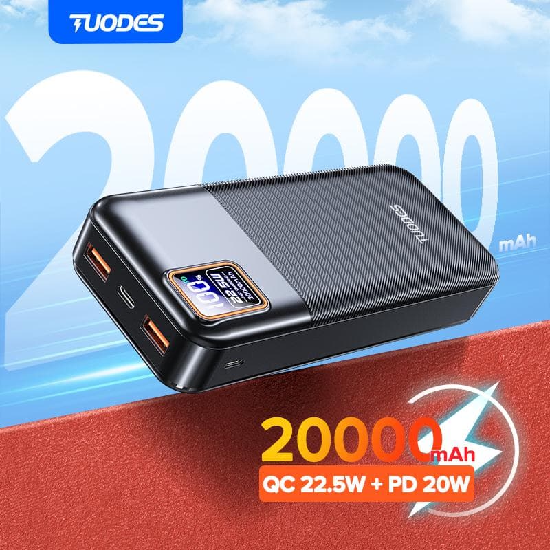 Tuodes Power Bank 20000mAh PD20W External Large Battery Capacity 22.5W Fast Charging Portable Charger For iPhone Samsung Xiaomi white