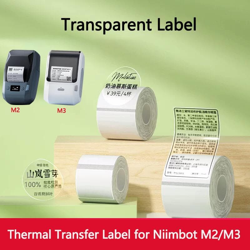 Niimbot M2/M3 Transparent Label Self-adhesive Heat Transfer Printing Paper Waterproof  Tear-resistant Clear Sealing Stickers