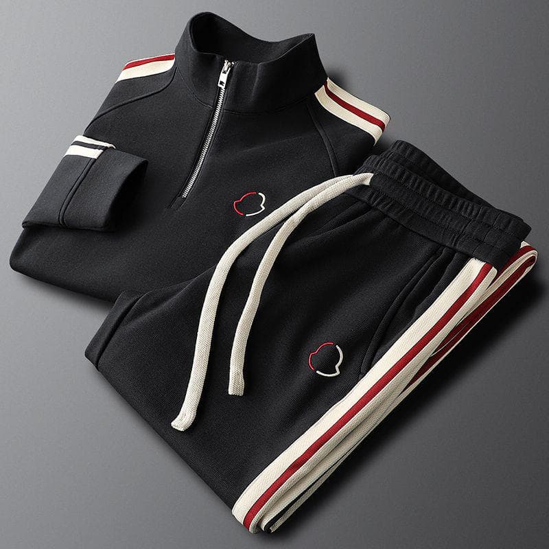 2026 Men's Stripe Hoodie & Sweatpants Set - Spring/Autumn Trendy Knitwear cm black