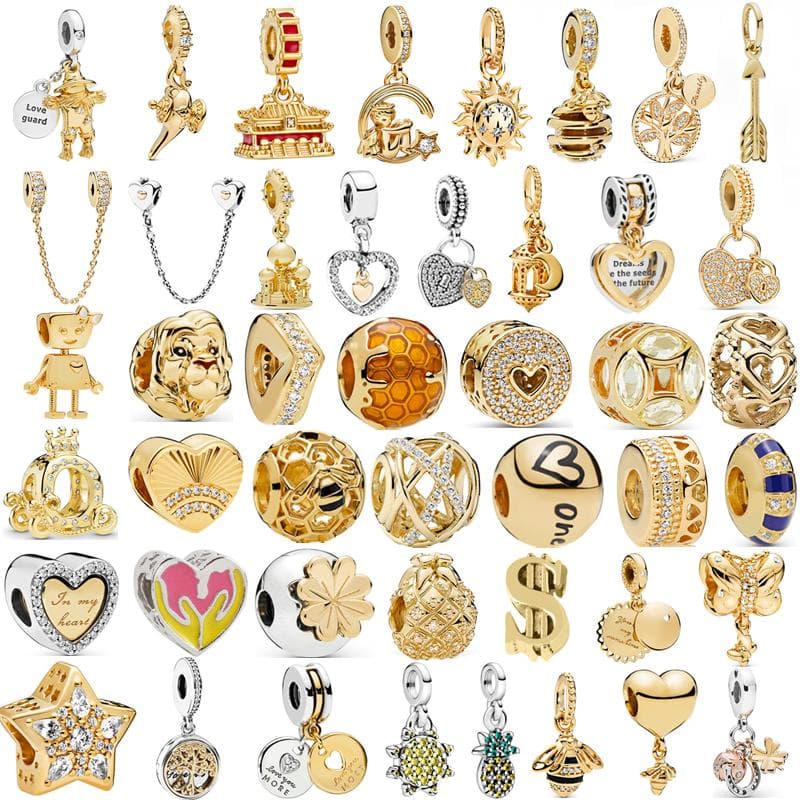 2022 New Gold Sun Pendant Lion Bee Family Tree Zircon Sparkling Beads Fit Fasion Charms Silver Color Bracelet Women DIY Jewelry