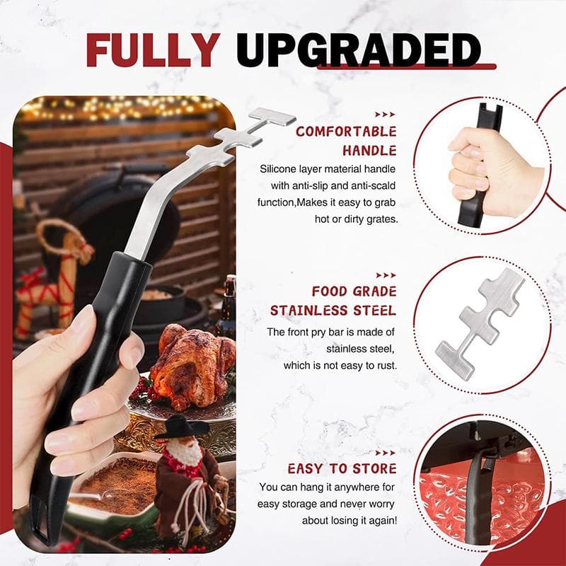 Universal Grill Grate Lifter Tool Cast Iron Grid Lever Lock Lifting Gripper Handle Clip for Barbecue Grilling Cooling Rack JT527 black