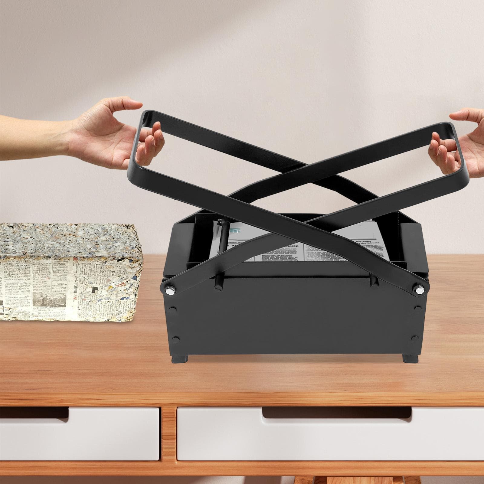 Paper Brick Press Wood and Sawdust Briquette Machine Iron Heavy-Duty Fireproof Newspaper Brick Press Fuel Recycling Tool Black black