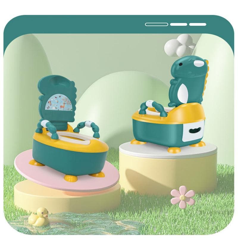 1-6 Years Old Children's Pot Cute Baby Toilet Seat Easy to Clean Baby Cartoon Dinosaur Pots Portable Potty Safe Training Stool cm green