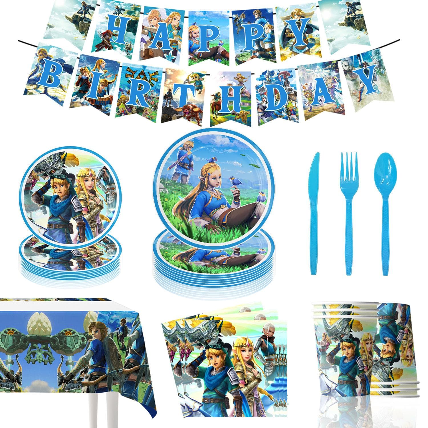 The Legend of Blue Zelda Children's Birthday Party Tableware Paper Plates Paper Cups Paper Towels Decorative Set Disposables