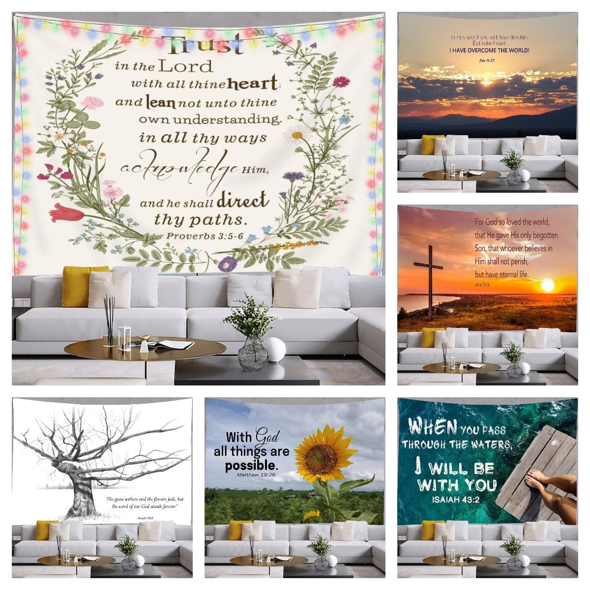 Bible Verse Tapestry Floral Herbs Bible Tapestries Quotes Wall Hanging Bedroom Living Room Dorm Decor Fabric Bohemian Decor