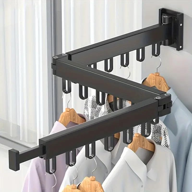 Folding Clothes Hanger Indoor Retractable Cloth Drying Rack Space Saving Home Laundry Clothesline Wall Mount Amp Clothing Rack white