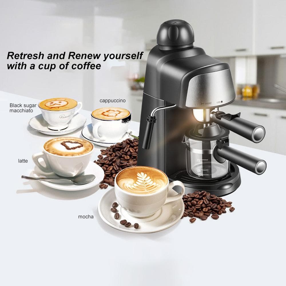 Espresso Coffee Machine 5 Bar 2-4 Cup 240ml Capacity 800W Espresso Maker with Steam Milk Frother black