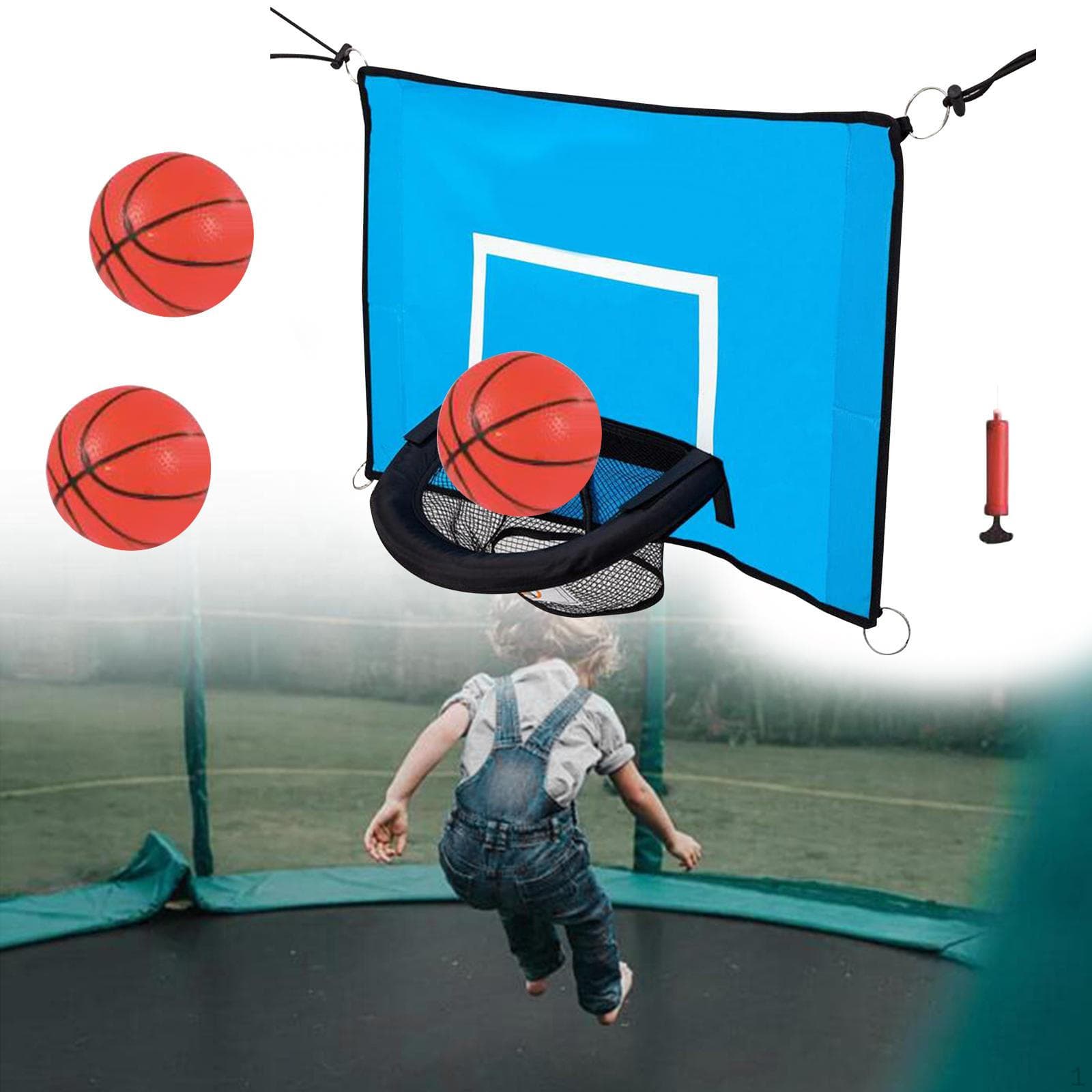 Adjustable Height Trampoline Basketball Hoop Set - Fun and Exciting Addition