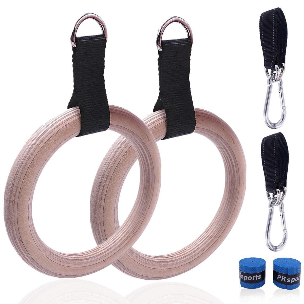 1 Pair Pull Up Handles Gymnastics Rings with Hanging Straps Carabiner for Home Gym Strength Training Full Body Workout Crossfit