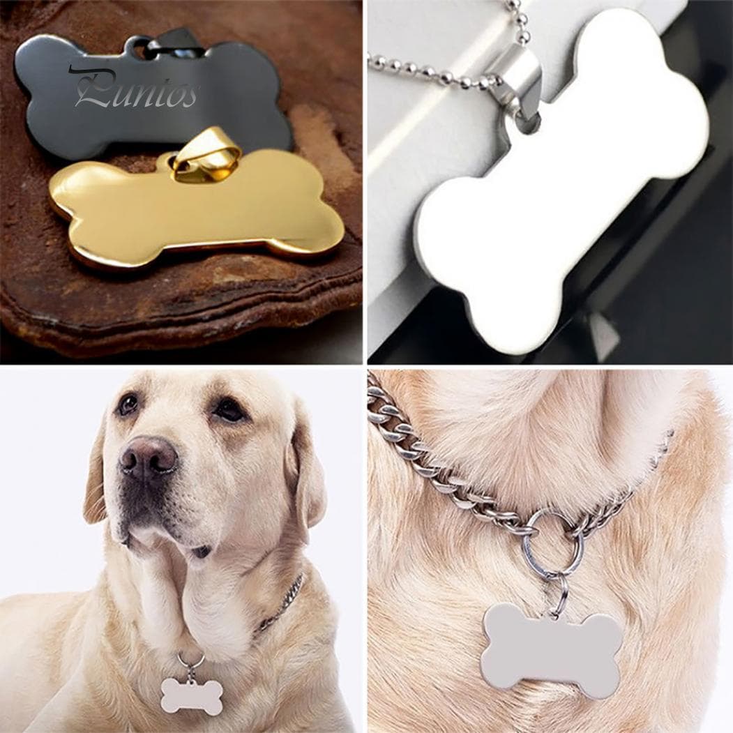 Engraved Pet ID Name Blank Bone Tag silver