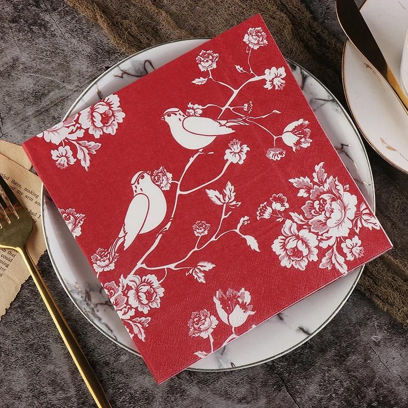 20pcs 2-ply 33cm Foodgrade Chinese Red Style Colourful Printed Paper Napkin Pure Wood Pulp Paper