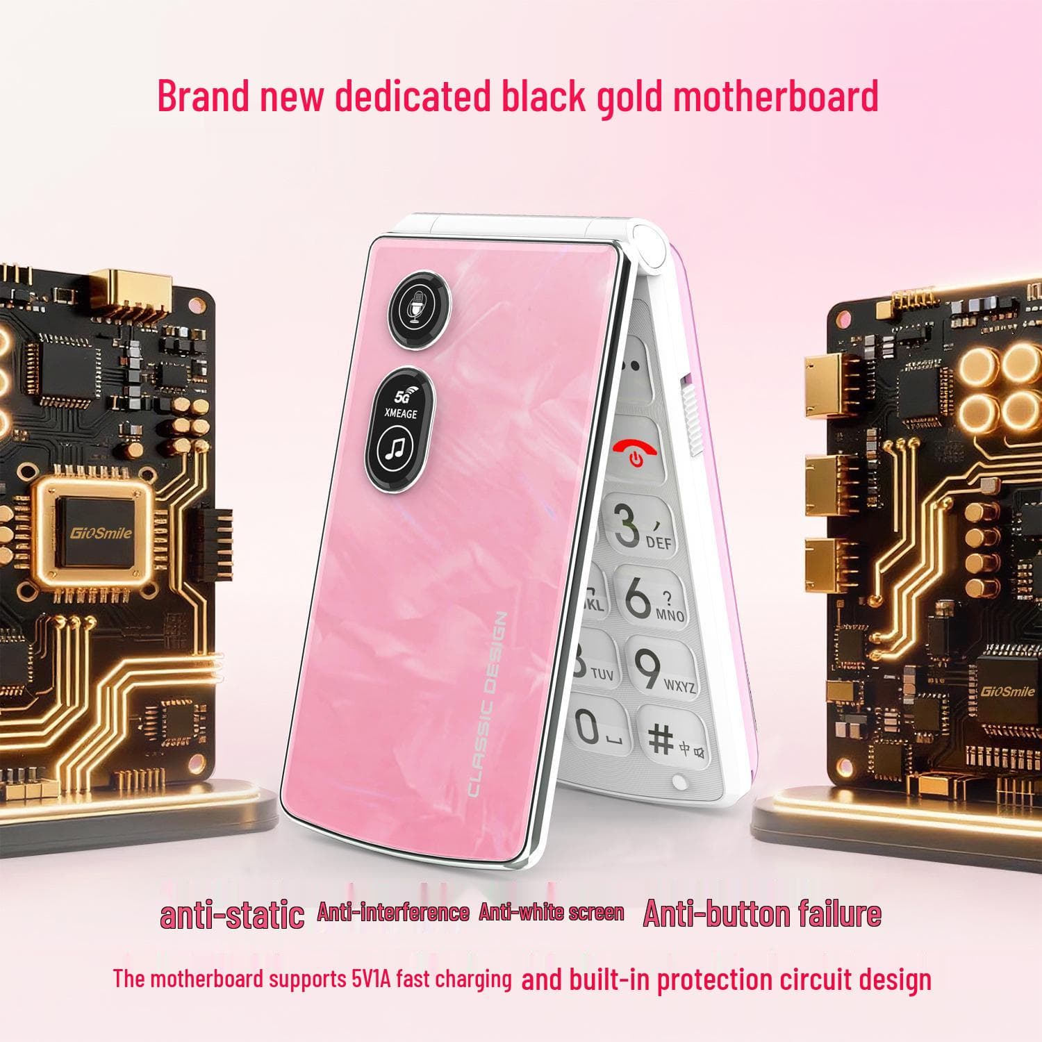 Seniors' 4G/5G Flip Phone with GPS, Large Volume, and Anti-Lost Features for Easy Use red