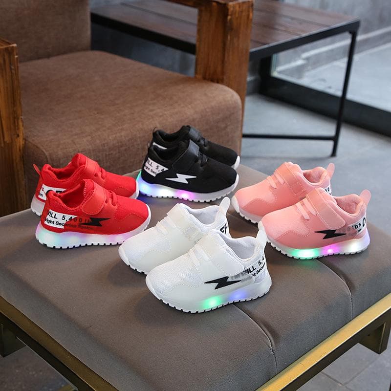 Fashion Children's Shoes LED Mesh Light Boys Breathable Casual Sneakers Girls Flash Shoes cm red