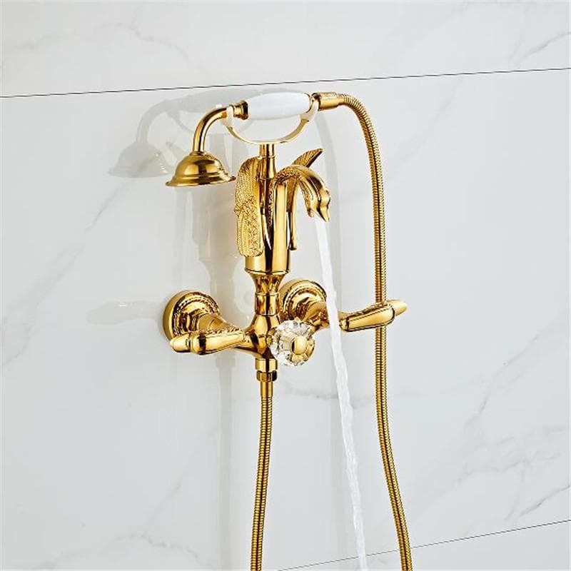 Tuqiu Gold Bathtub and Shower Faucet Set Wall Mounted Gold Swan Bathtub Faucet, Bathroom Cold and Hot Bath and Shower Mixer Tap gold