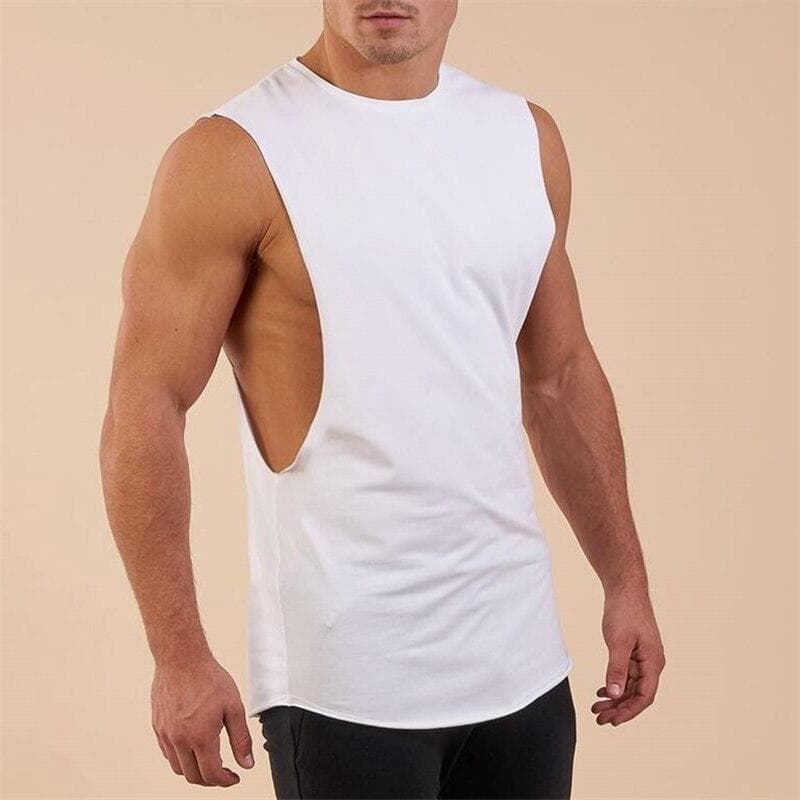 Muscleguys Blank Gyms Tank Tops Mens Solid Cotton Bodybuilding Clothes Fitness Men Singlet Workout Sleeveless Stringer Shirts cm blue