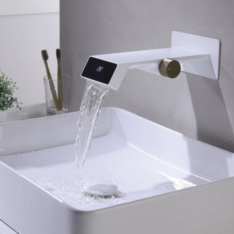 Intelligent Digital Display LED Basin Faucet Hot and Cold Water Mixer Wall Mounted Bathroom Brass Washbasin Vanity Faucet black