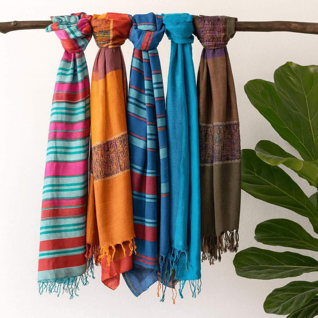 Boho Scarf Cotton Assorted Blues 28x72cm Indian