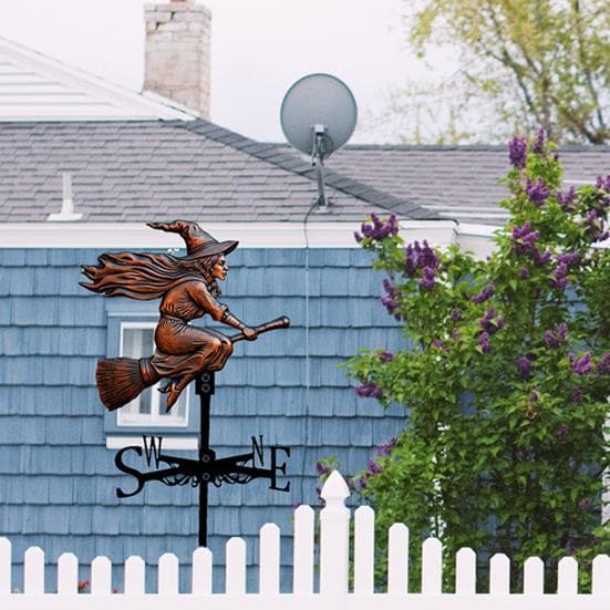 Witch Weather Vane Halloween Flying Witch Weathervane with Roof Mount Metal Direction