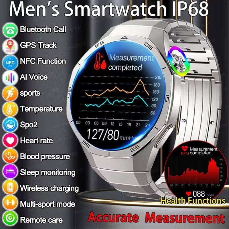 2025 New Bluetooth Call Smart Watch Men AMOLED HD Large Screen Heart Rate NFC IP68 Waterproof Sport Wireless Charging for Xiaomi