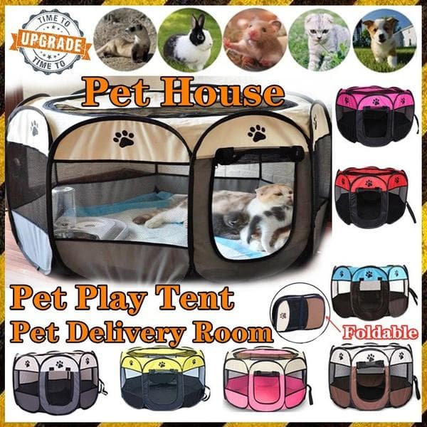 New Claw Print Foldable Zip Fence Game Safe Guard Cat Dog Cage Playpen Pet Supplies