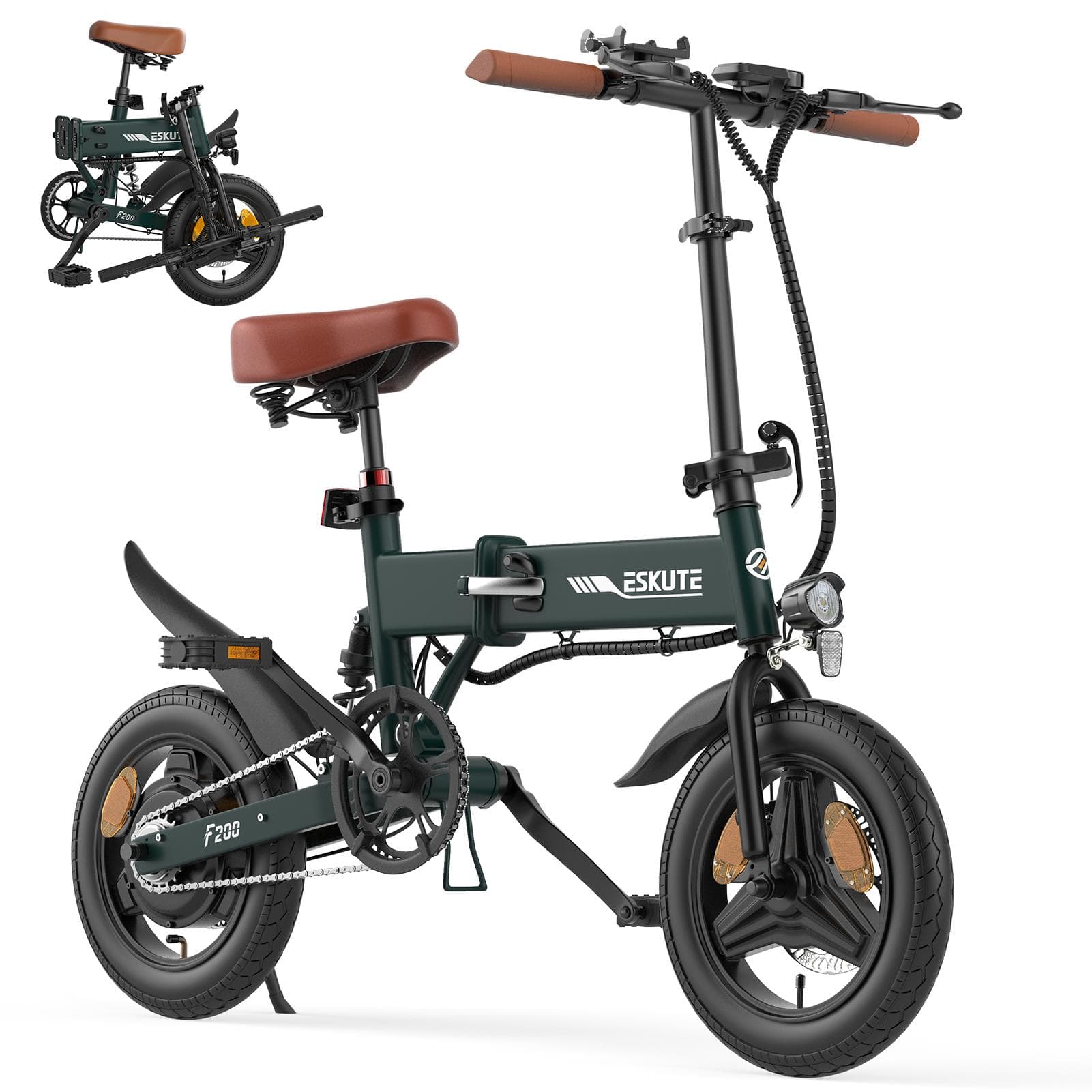 ESKUTE F200 Folding EBike For Adult 250W Motor 36V7.8Ah Battery 14 Inch Fat Tires All-Terrain Electic Bike City Outdoor Electic Bicycle off-white