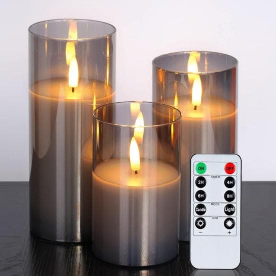 3Pcs Flameless Candle LED Night Lamp with Remote Control Flickering Flame Effect Battery Operated Candles Party Decorations grey