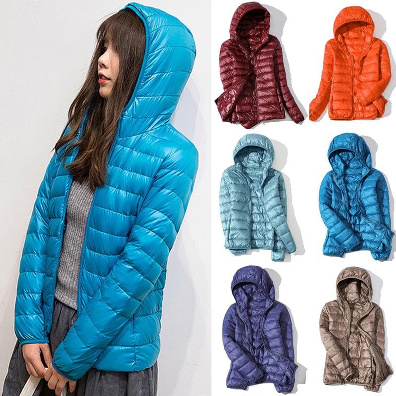 Women Warm Windproof 90% White Duck Down Jacket Coat Hooded Winter Autumn Casual cm light green