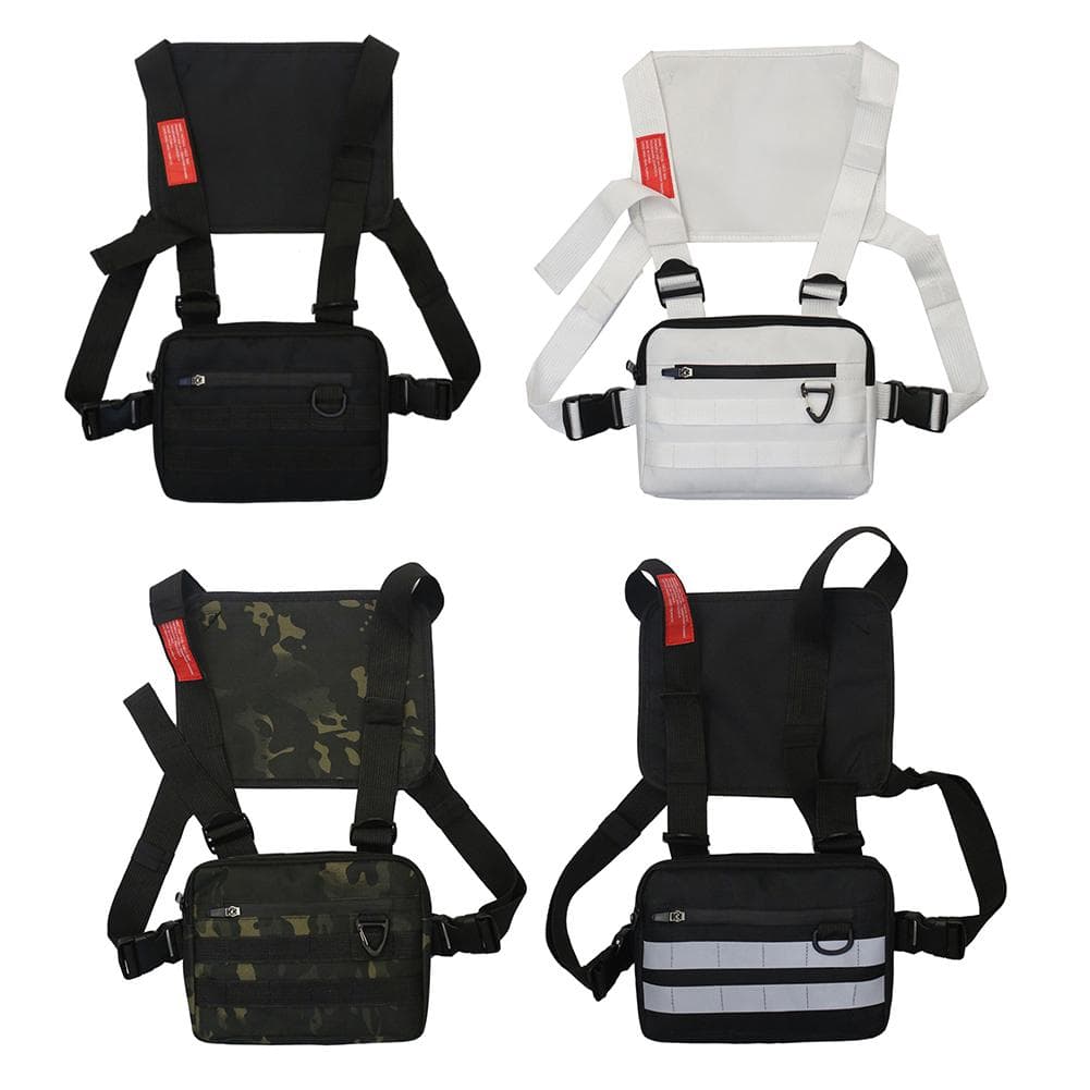 Fashion Streetwear Hip-Hop Chest Bag Women Men Vest Oxford Cloth Fanny Pack Tactical Two Straps Chest Rig Bag For Outdoor Sports white