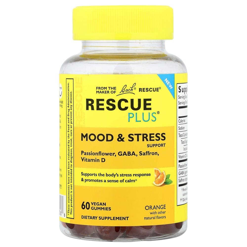 Bach Rescue Plus Emotional Stability & Stress Relief Orange Flavor Vegan Gummies, 60 Count