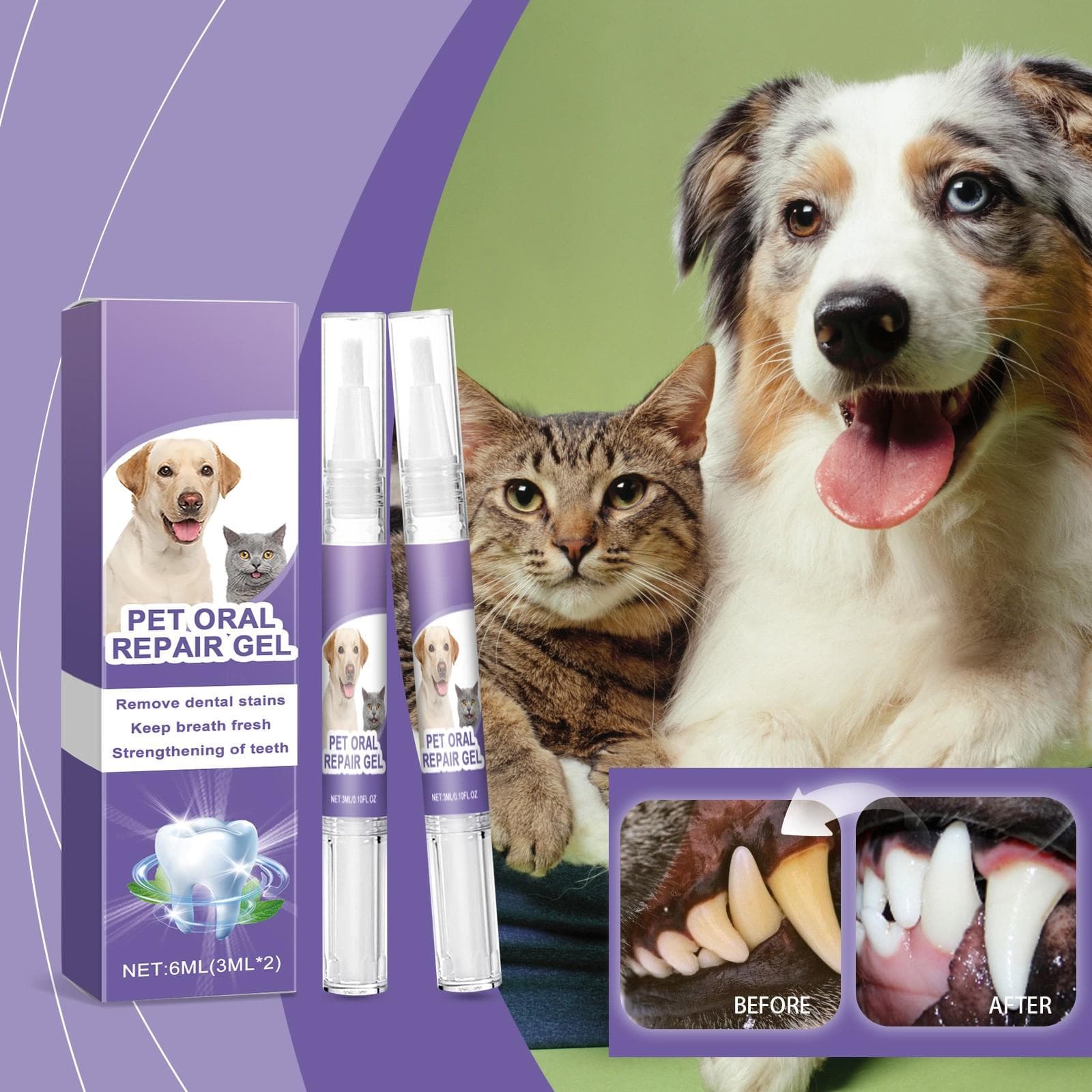 Pet Oral Recover Gel Remove Bad Breath And Tartar, Pet Breath Freshening, Teeth Care And Cleaning6ml