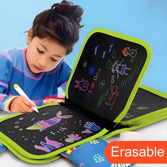 Kids Erasable Graffiti Drawing Book with 12 Watercolor Pens 14 Pages Toddlers Boys Girls Cartoon Doodle Book Educational Drawing Toy
