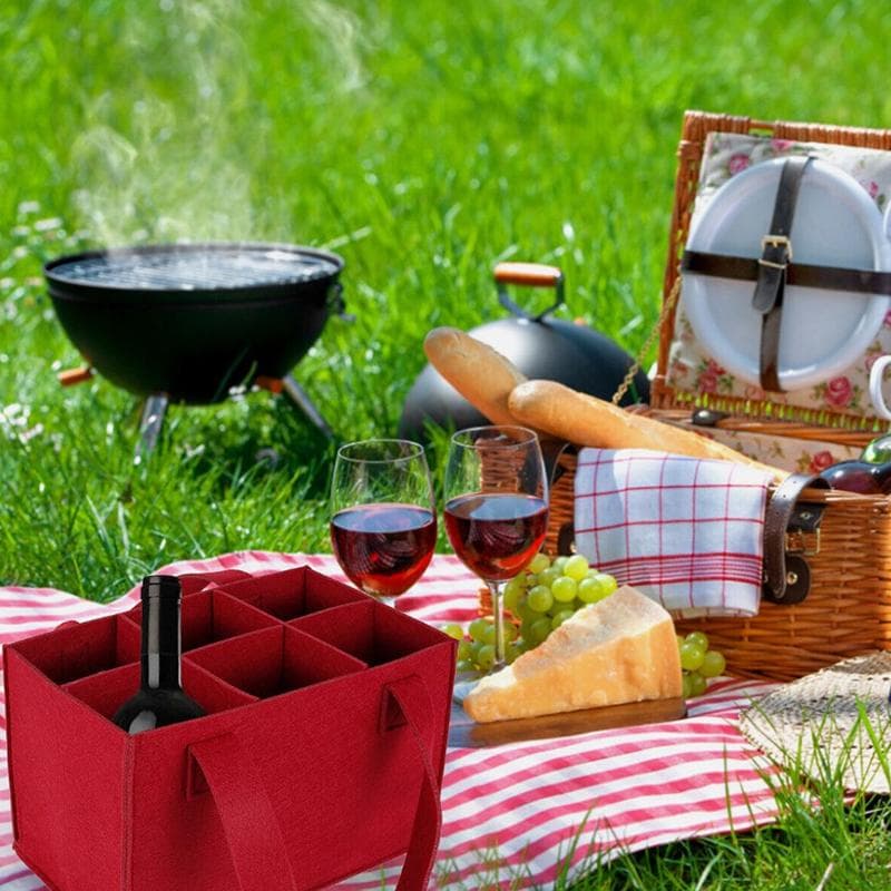 Lightweight Foldable For Travel Wine Bottle Bag With Carry Handle Picnic Tear Resistant Waterproof 6 Compartments Bbq Party black