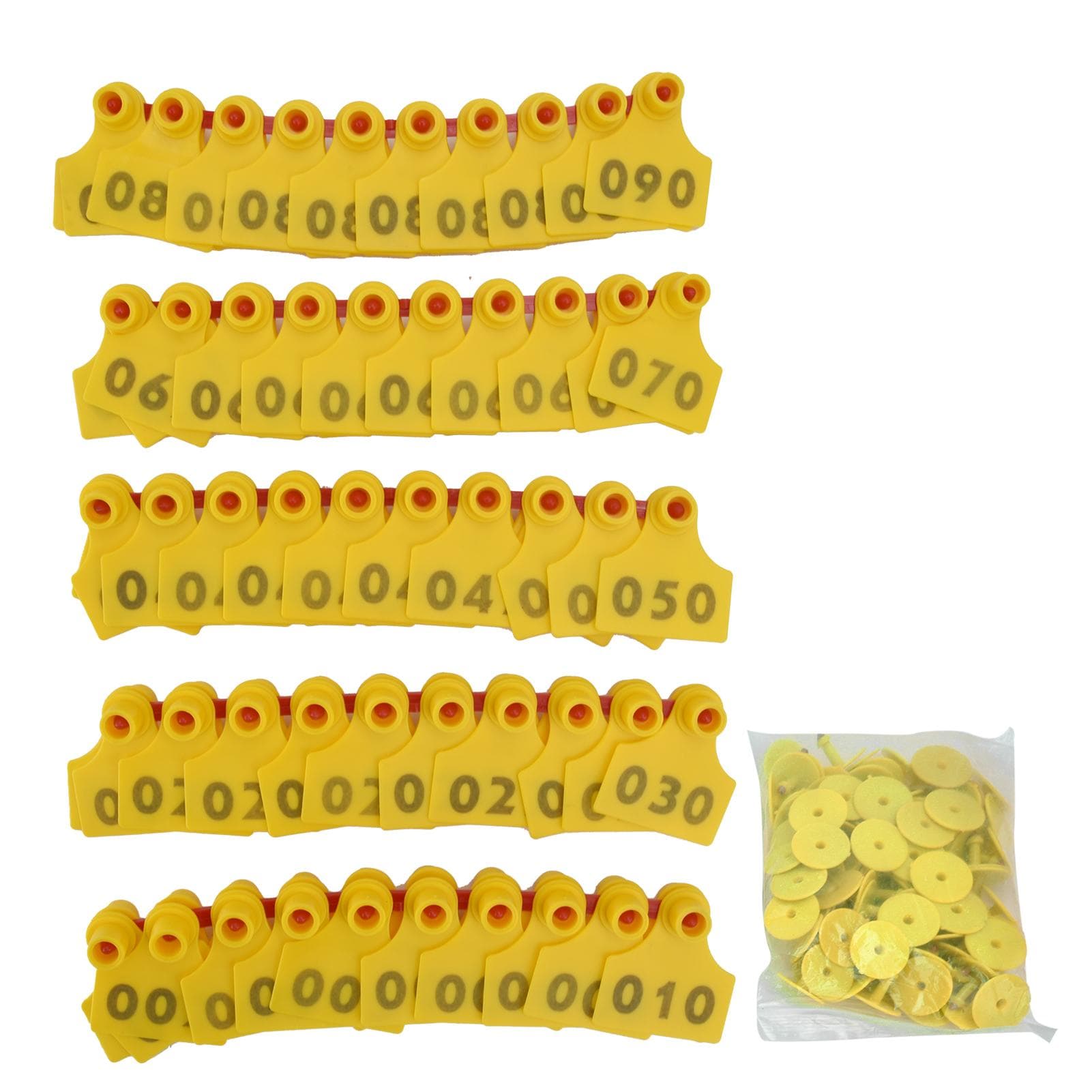 100Pcs TPU Pig Cow Ear Tag with Number 001‑100 Ear Label Tag Farm Livestock AccessoryYellow yellow