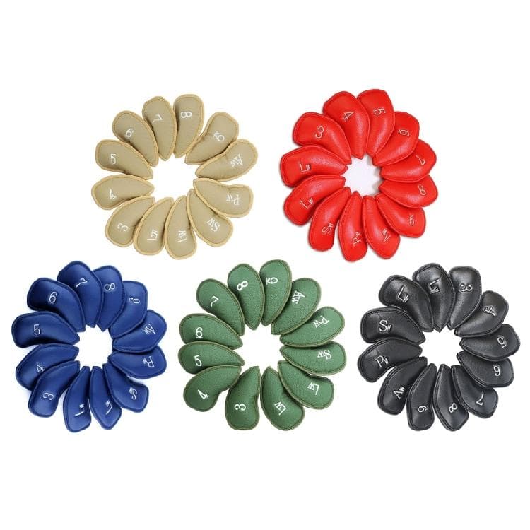 12Pcs Golfs Iron Head Protective Cover PU Leather Waterproofs Golfs Iron Head Cover Golfs Accessories Gifts for Golfers red