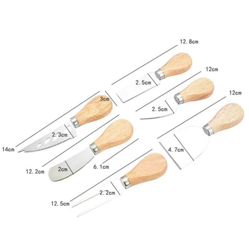 6pcs Cheese Knives Set Cheese Cutlery Steel Stainless Cheese Slicer Cutter Wood Handle Mini Cheesse Butter Knife Spatula Fork