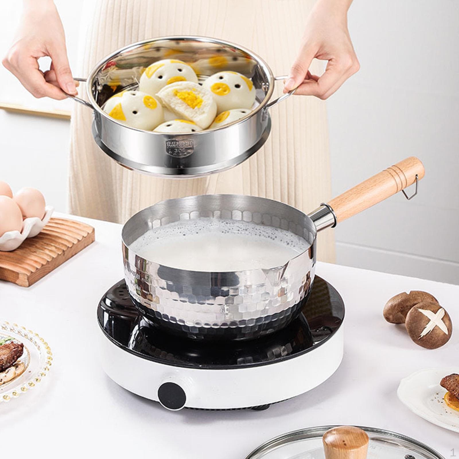Saucepan with Steamer Cooking Pot Multipurpose Easy Clean Stockpots Lid Milk for Hiking