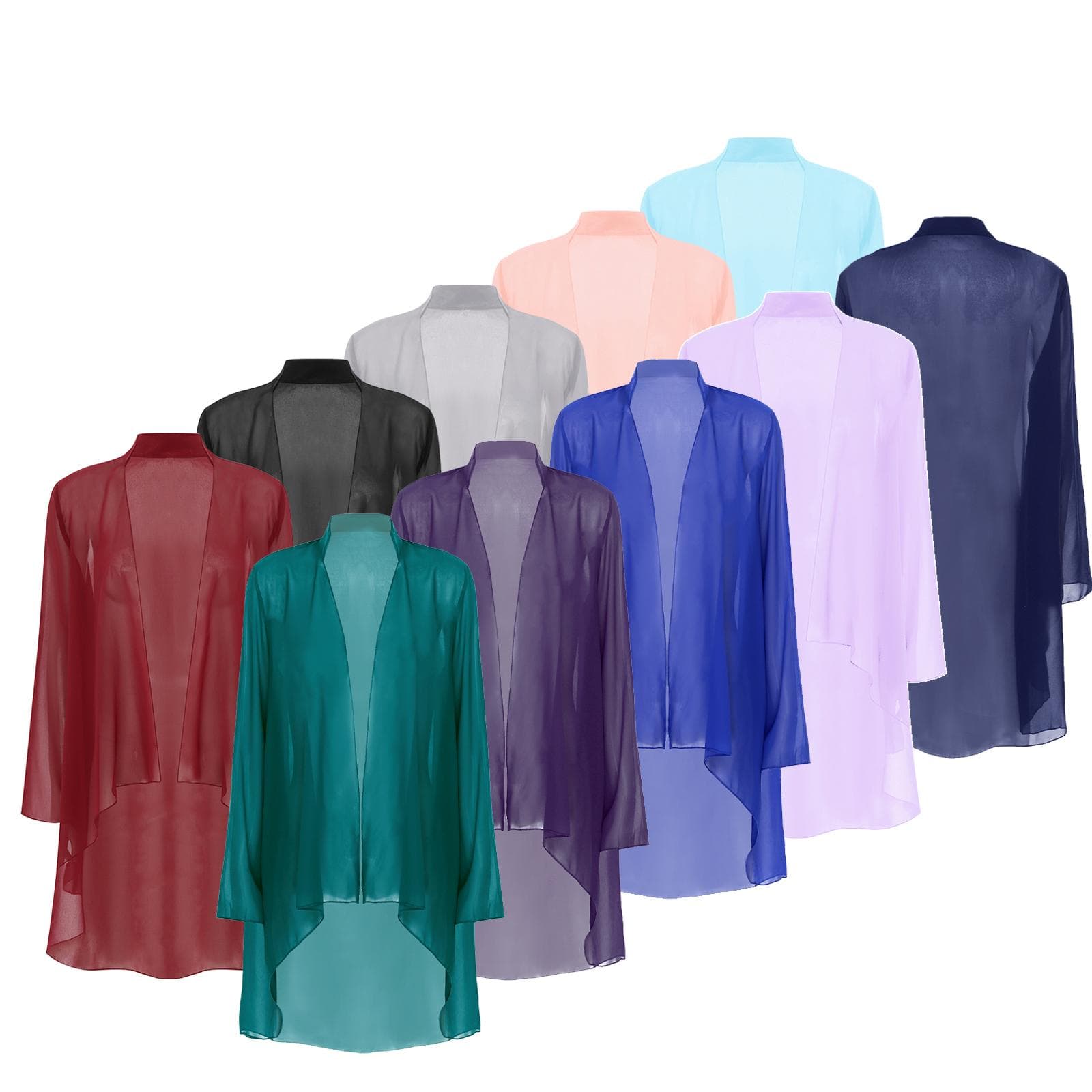 Womens Elegant Bridal Wraps Chiffon Cardigan Long Sleeve Open Front Bolero Shawls Shrug Outerwear Cover Ups Top for Party Dress cm light blue