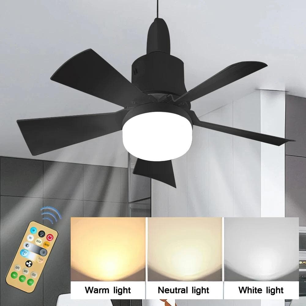 Ceiling Fan LED With Light Remote Control Dimmable 30W E27 Base Modern Smart Wireless Fans Lighting For Bedroom and Living Room black