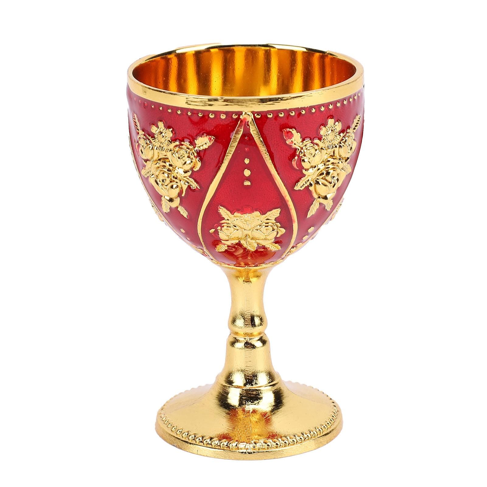 Alloy Wine Cup Goblet 30ml European Style High End Home Use Vintage Metal Rose Pattern Gold Red
