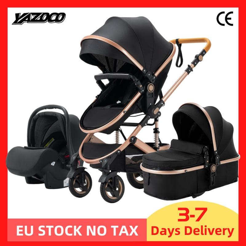 Luxurious Baby Stroller 3 in 1 Portable Travel Baby Carriage Fold Pram High Landscape Aluminum Frame Newborn Infant Stroller