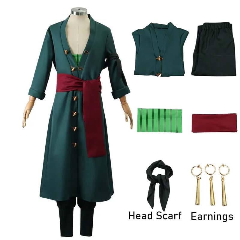 Roronoas Cosplay Costume Anime Kimono Robe Zoro Cloak Uniform Halloween Outfits With Earrings For Comic Con cm