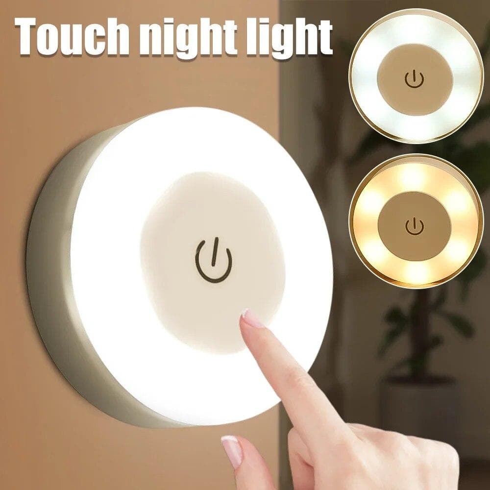 Mini LED Touch Sensor Night Lights USB Rechargeable Kitchen Bedroom Magnetic Base Wall Light Round Portable Night Lamp warm white
