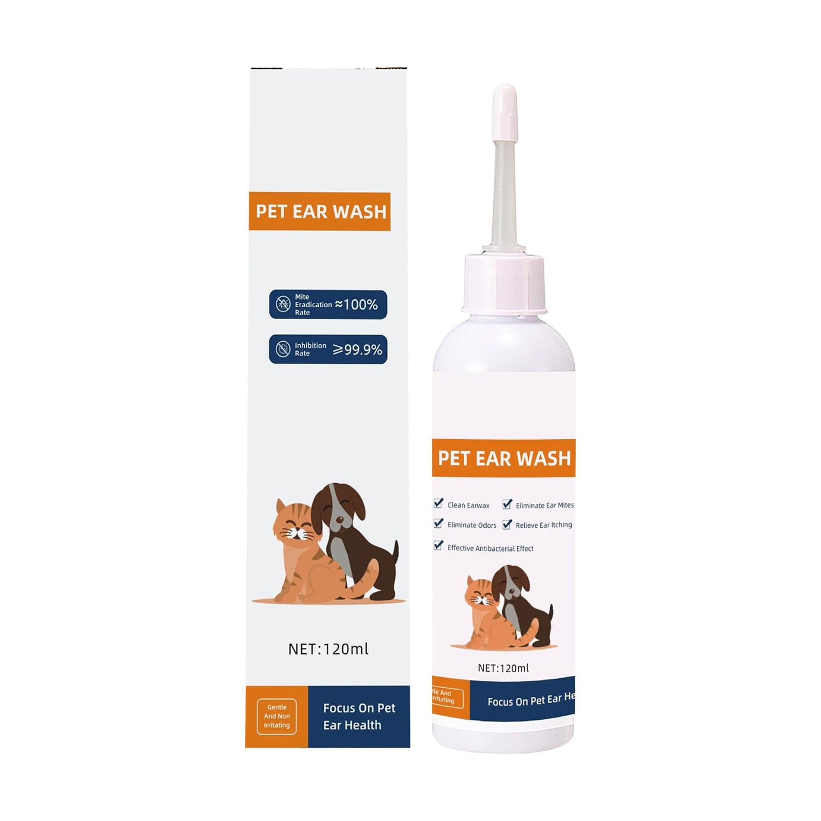Pet Ear Cleaning Drops, Cat And Dog Earwax Removal, Ear Mite Cleaning Solution, Ear Canal Cleaning Solution,120ml orange