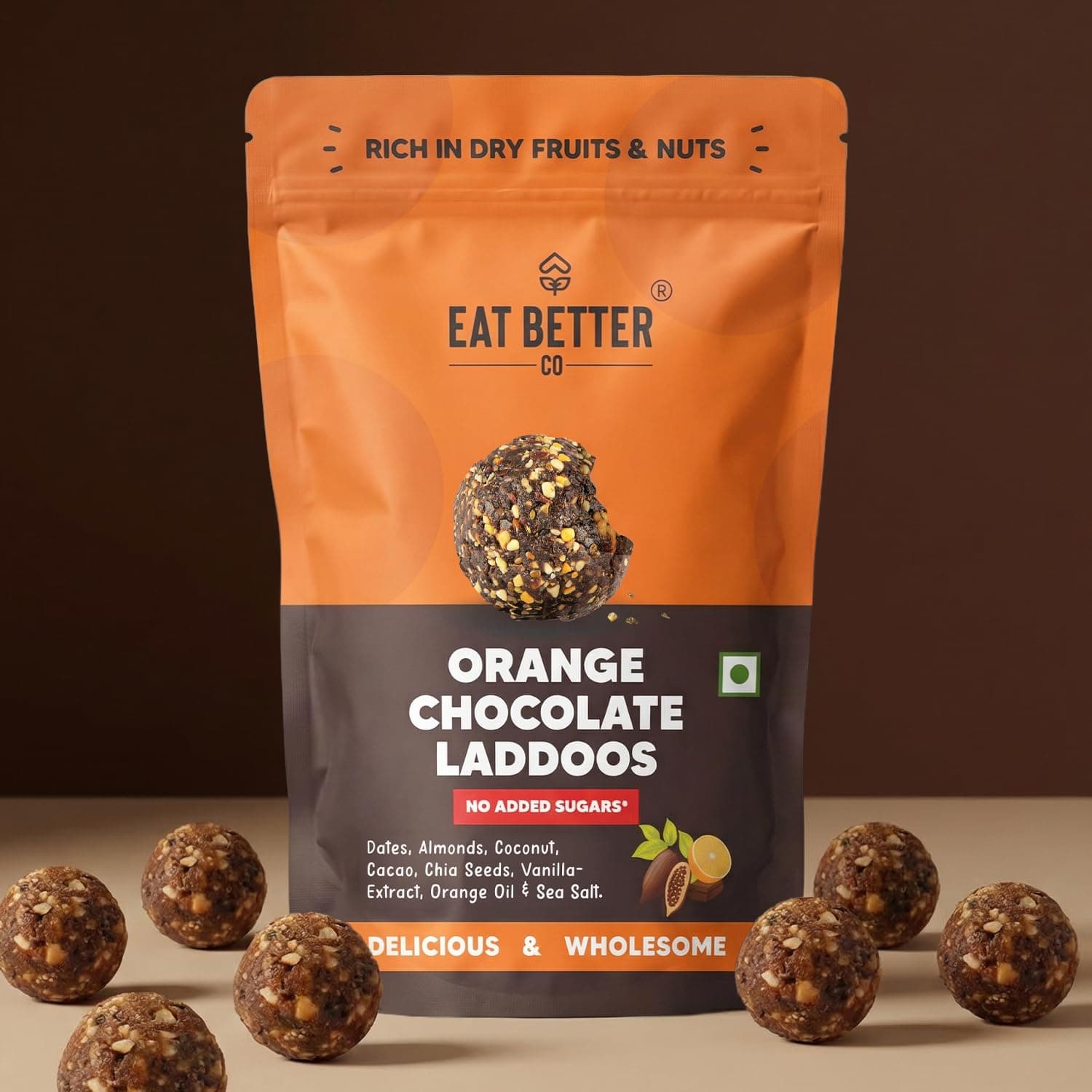 EAT BETTER CO - Better Laddoos - Orange & Chocolate - Delicious Sugar-Free Laddoos | Energy-Bar Replacement | Dry-Fruit Laddoo | High Protein And