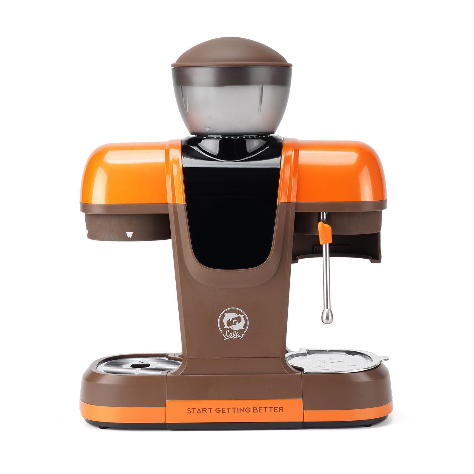 Italian Semi-Automatic Coffee Machine with One-Button High-Pressure Extraction and Milk Frothing Pump orange