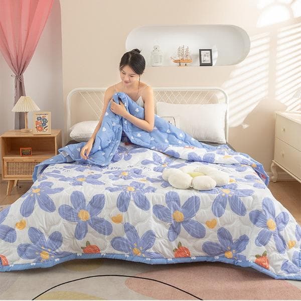 NEW Summer Washed Cotton Quilt Air-conditioning Comforter Soft Breathable Thin Daisy Print Bedspread Bed Cover Home Textiles