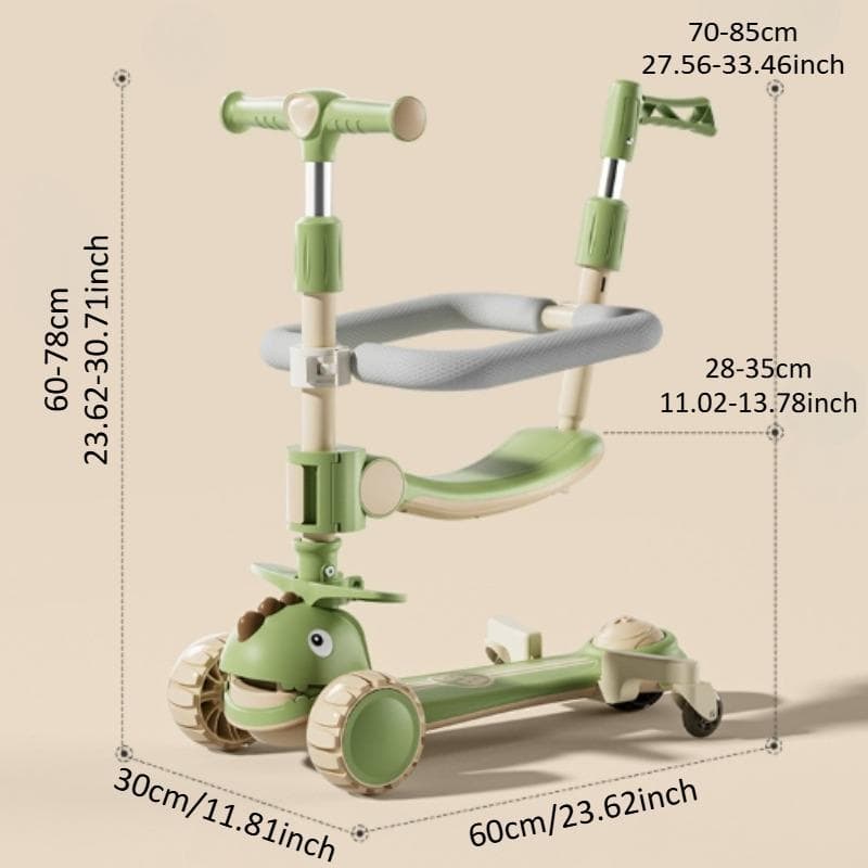 6-in-1 Kids Kick Scooter with LED Lighted Wheels Push Handle Handrail Adjustable Height Reversible Seat 3 Wheel Scooter for Kids